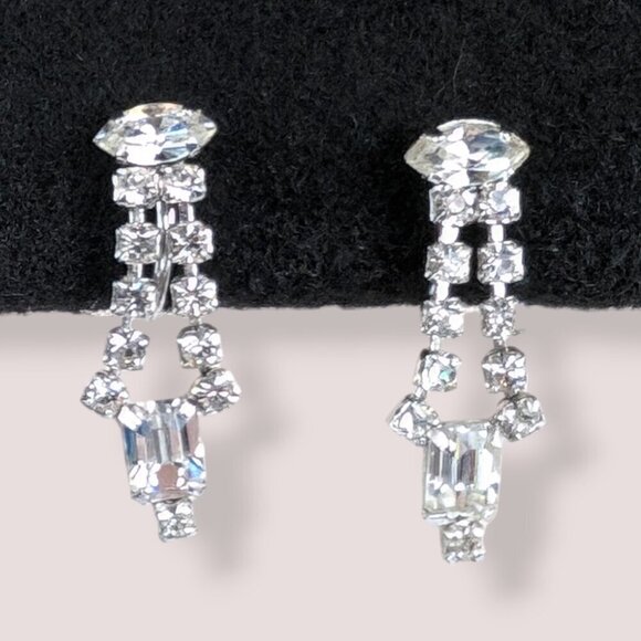 (2/$20) Vintage Jay Flex Sterling Rhinestone Earrings - Picture 2 of 6
